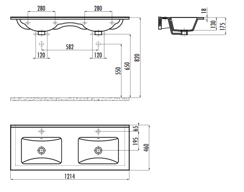Раковина из сантехнического фарфора Creavit Su SU121-00CB00E-0000 120х50 накладная цвет белый 2 отверстия под смеситель - фото 2