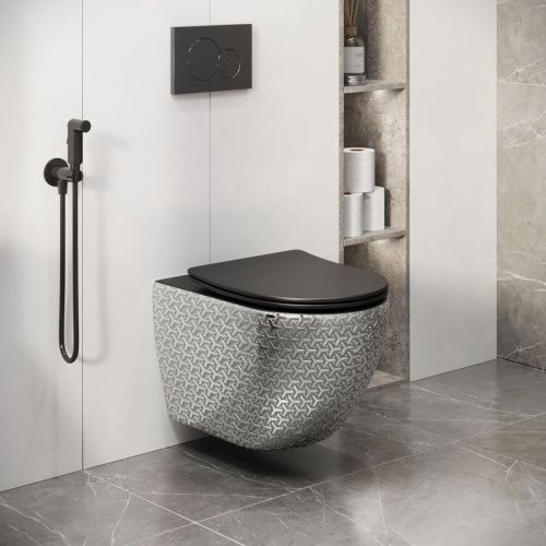 Унитаз подвесной Grossman Color GR-4411SBRS серебро/белый с сиденьем микролифт безободковый каскадный смыв - фото 5