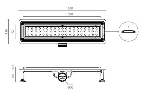 Душевой лоток Ctesi FLOW ROUND BK4024750 80х15 хром - фото 2
