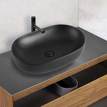 Раковина из сантехнического фарфора Vincea VBS-113MB 60х40 накладная цвет черный без отверстий под смеситель