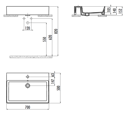 Раковина из сантехнического фарфора Creavit Volga VX270-00CB00E-0000 70х50 накладная цвет белый - фото 2