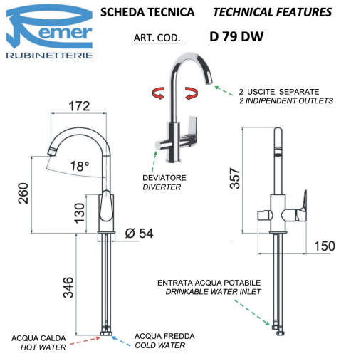Смеситель для кухни Remer Dream D79DW на мойку хром - фото 2