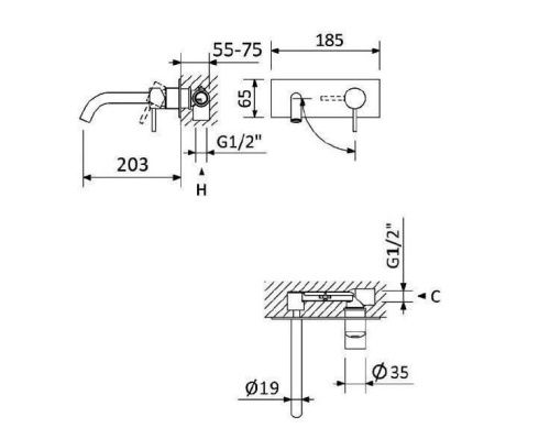 Смеситель для раковины Cezares LEAF LEAF-BLI1-20-L-SS встраиваемый в стену бронза - фото 4