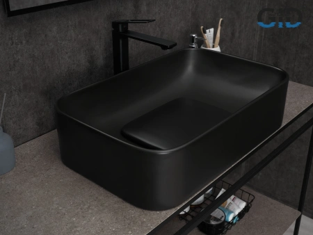 Раковина керамическая Gid Geométrico 53365 60х40 накладная цвет черный без отверстий под смеситель