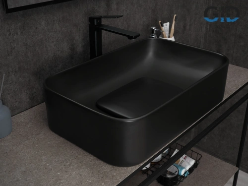 Раковина керамическая Gid Geométrico 53365 60х40 накладная цвет черный без отверстий под смеситель - фото 3