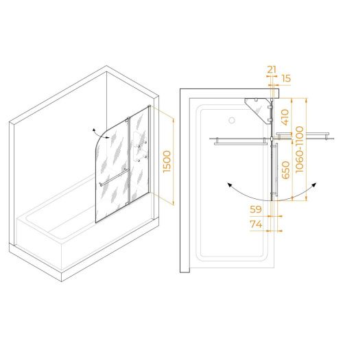 Душевая шторка на ванну RGW Screens 03110411-11 110х150 стекло прозрачное профиль хром ориентация универсальная - фото 2