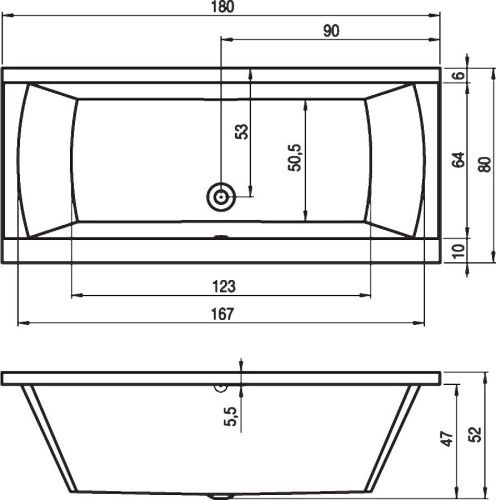 Ванна акриловая Riho JULIA B025001005 180х80 пристенная прямоугольная без ножек - фото 2