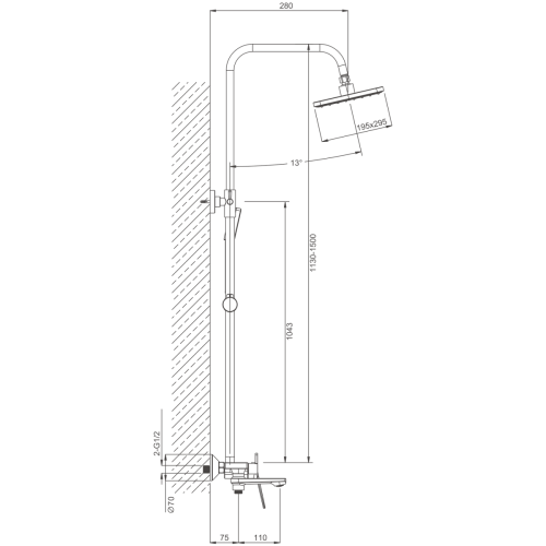 Душевая стойка Belz B533 B24533 настенная цвет хром - фото 2