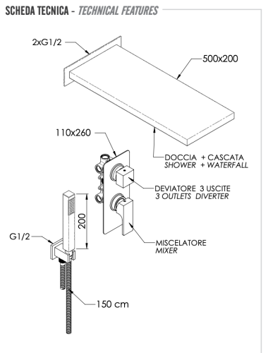Душевая система Remer Absolute AU93S02SSCA встраиваемая в стену цвет хром - фото 2