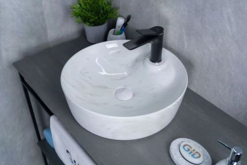 Раковина керамическая Gid 53321 40х40 накладная цвет белый без отверстий под смеситель - фото 2