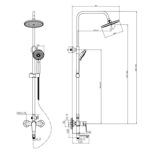 Душевая стойка Rossinka S S35-46 настенная цвет хром - фото 2