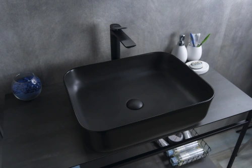 Раковина керамическая Gid Geométrico 53350 50х40 накладная цвет черный без отверстий под смеситель - фото 3