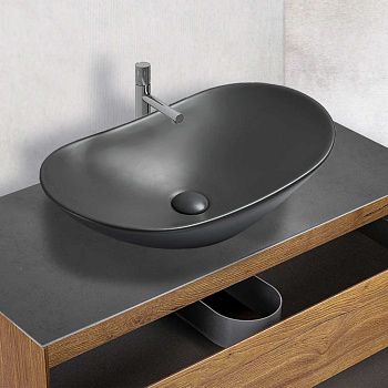 Раковина из сантехнического фарфора Vincea VBS-508MA 60х40 накладная цвет черный без отверстий под смеситель