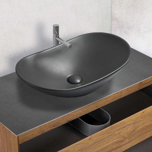 Раковина из сантехнического фарфора Vincea VBS-508MA 60х40 накладная цвет черный без отверстий под смеситель