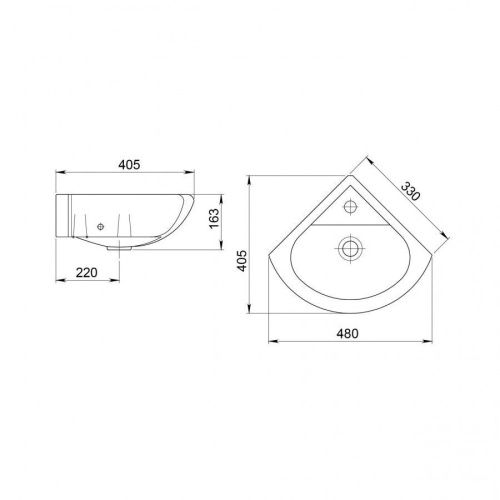Раковина из сантехнического фарфора Santeri Радиан 131309S0010B0 41х48 подвесная цвет белый 1 отверстие под смеситель - фото 3