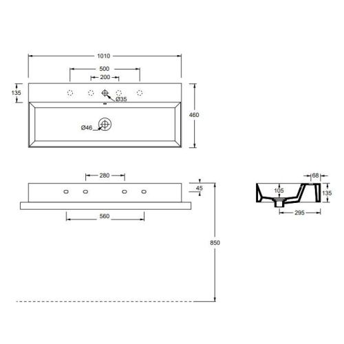 Раковина керамическая Alice Spy 34350101 100 см подвесная цвет белый 1 отверстие под смеситель - фото 2
