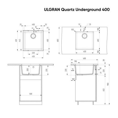 Кухонная мойка Ulgran Quartz Under 400-04 45х45 цвет белый