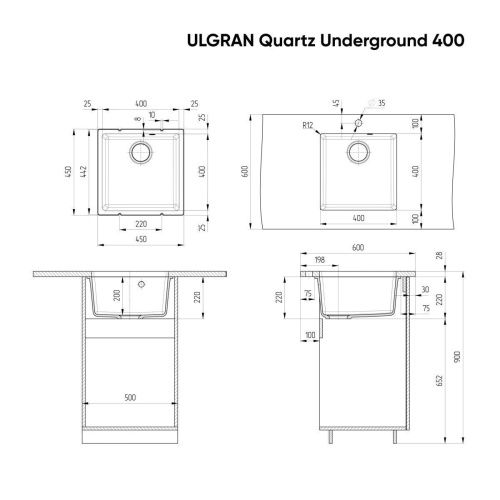 Кухонная мойка Ulgran Quartz Under 400-03 45х45 цвет бежевый - фото 2