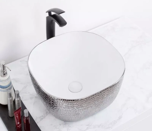 Раковина керамическая Gid 53302 40х40 накладная цвет белый/серебро без отверстий под смеситель - фото 2