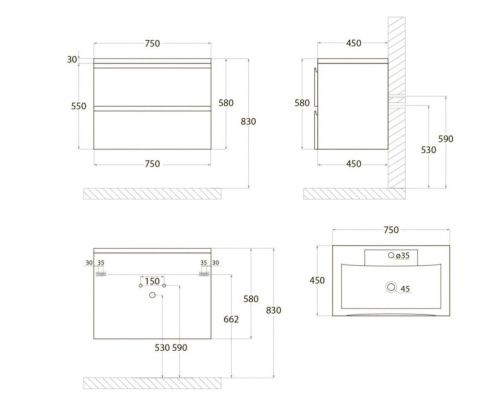 Тумба под раковину Art&Max BIANCHI AM-Bianchi-750-2C-SO-BL 80х50 подвесная цвет белый - фото 4
