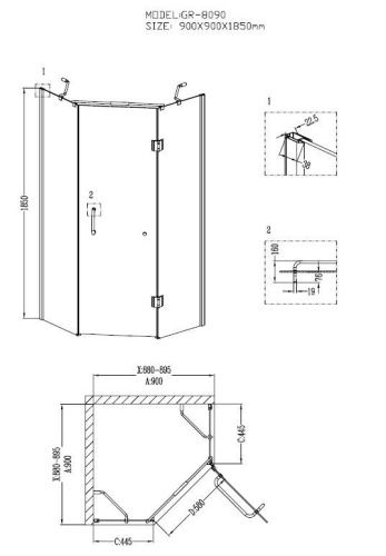 Душевой уголок Grossman Classic GR-8090 90х90 стекло прозрачное профиль белый без поддона - фото 4