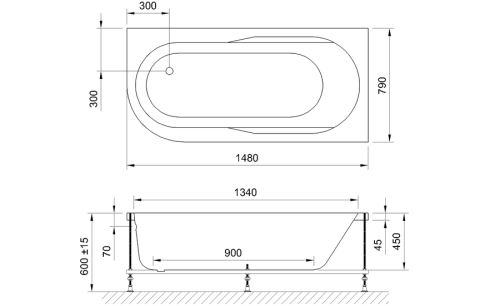 Ванна акриловая Royal Bath AZUR RB614201R 150х80 пристенная асимметричная без каркаса - фото 4