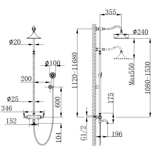 Душевая стойка LeMark Prime LM6162BRG настенная цвет черный - фото 3