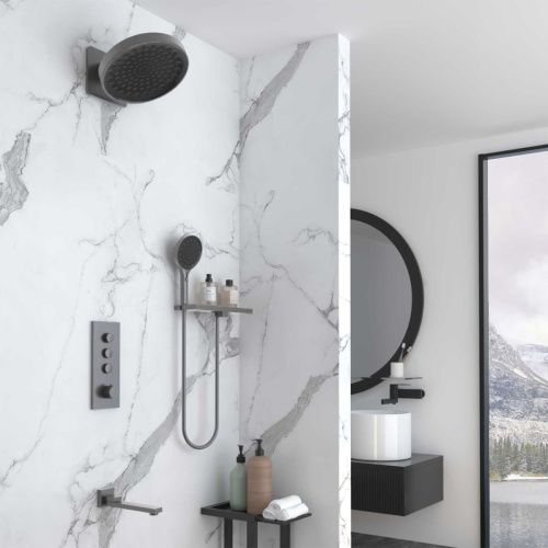 Душевая система Vincea VSFW-433TI3RGM встраиваемая в стену цвет вороненая сталь с термостатом