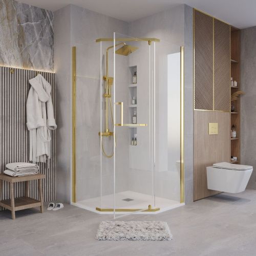 Душевой уголок Grossman Pragma 302.K33.03.1010.32.00 100х100 стекло прозрачное профиль золото без поддона - фото 5