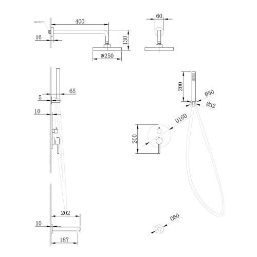 Душевая система Abber AF8817B встраиваемая в стену цвет черный с термостатом - фото 3