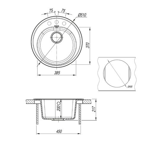 Кухонная мойка Uperwood Quartz Premium UPD-01 3910202102 50х50 цвет серый поверхность матовая - фото 5