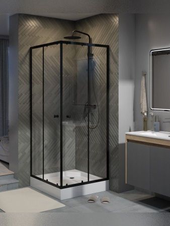Душевой уголок Teymi Helmi T00602 80х80 стекло прозрачное профиль черный с поддоном