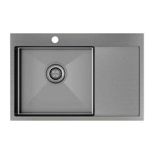 Кухонная мойка Paulmark VELTEN 78F PM807851-GML 80х50 цвет вороненая сталь поверхность брашированная