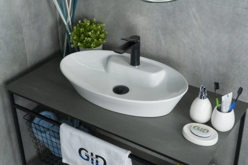 Раковина керамическая Gid Lago 51142 60х40 накладная цвет белый 1 отверстие под смеситель - фото 2