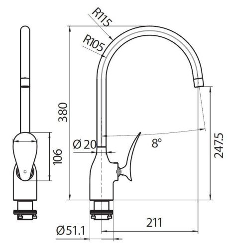 Смеситель для кухни Creavit FG8501 на мойку хром - фото 2