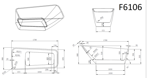 Ванна акриловая Frank 12518 170х80 отдельностоящая прямоугольная с ножками - фото 2