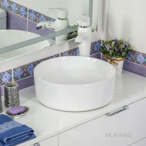 Раковина из сантехнического фарфора Melana A460-803 40х40 накладная цвет белый без отверстий под смеситель - фото 3