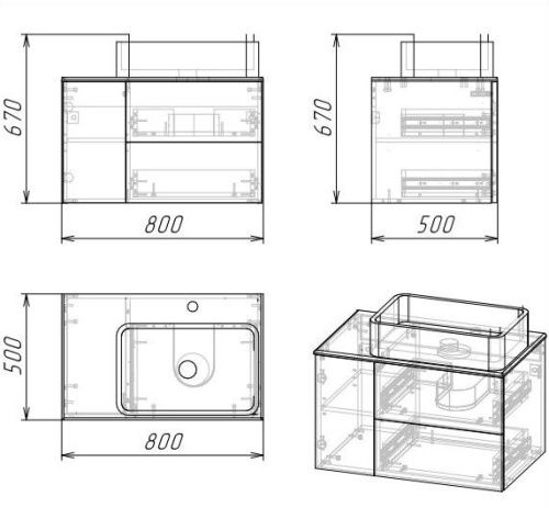 Тумба под раковину Grossman Альба 108011 80х50 подвесная цвет белый/коричневый - фото 4