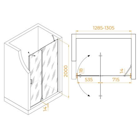 Душевая дверь RGW Hotel 350601413-21 130х200 стекло матовое профиль хром