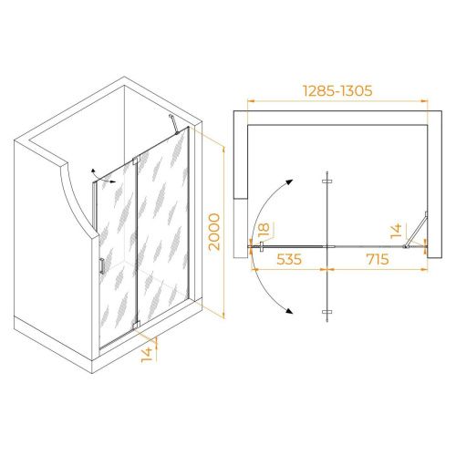 Душевая дверь RGW Hotel 350601413-11 130х200 стекло прозрачное профиль хром - фото 2