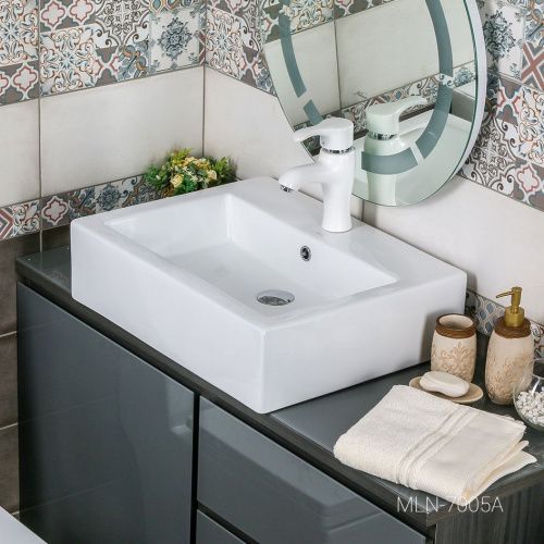 Раковина из сантехнического фарфора Melana 7005A-805 60х50 накладная цвет белый 1 отверстие под смеситель - фото 4
