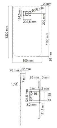 Душевой поддон из стеклопластика Wasserkraft Main 35T 35T06 120х80 белый