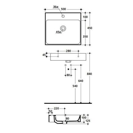 Раковина из сантехнического фарфора Kerasan Cento 353001*1 50х50 накладная цвет белый 1 отверстие под смеситель