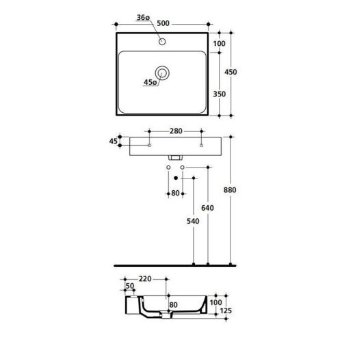 Раковина из сантехнического фарфора Kerasan Cento 353001*1 50х50 накладная цвет белый 1 отверстие под смеситель - фото 2