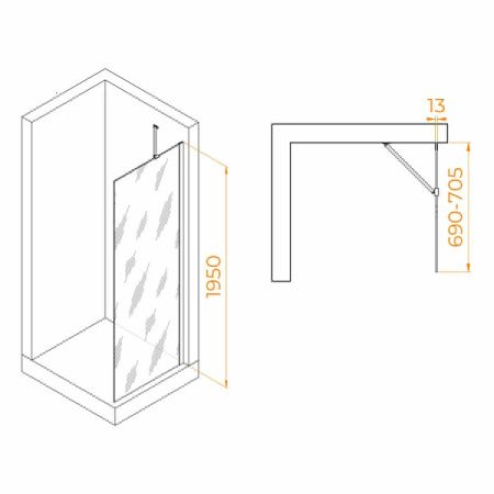 Душевая перегородка RGW Walk In 351011007-24 70х195 стекло матовое профиль черный