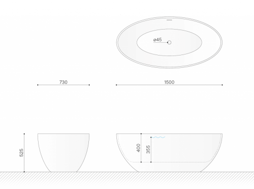 Ванна из искусственного камня Technova Ov VATO5 150х75 отдельностоящая овальная - фото 3