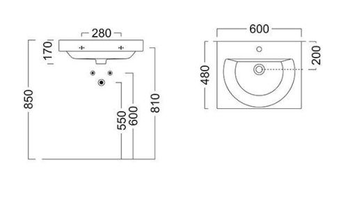 Раковина керамическая Kerama Marazzi BUNGIORNO BG.wb.60 60х50 подвесная цвет белый 1 отверстие под смеситель - фото 2