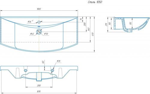 Раковина керамическая Onika Стиль 4620008197340 110х50 накладная цвет белый 1 отверстие под смеситель - фото 2