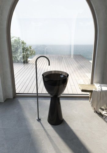 Раковина из полиэфирной смолы Abber KRISTALL AT2703Onyx 50х50 напольная цвет черный без отверстий под смеситель - фото 2