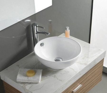 Раковина из сантехнического фаянса CeramaLux 9002 40х40 накладная цвет белый без отверстий под смеситель